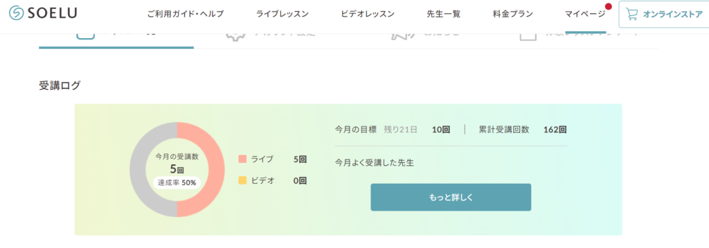 SOELUマイページの受講ログ